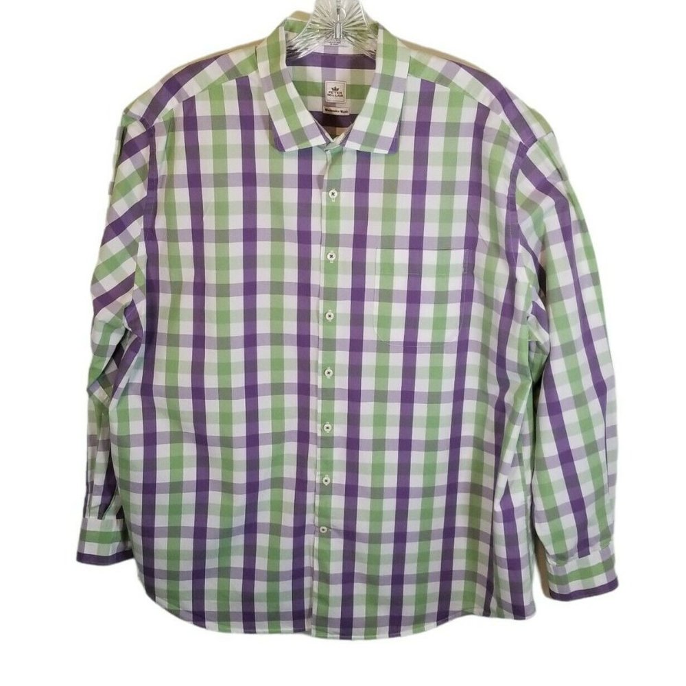 Peter Millar 2XL Button Shirt Purple Green Plaid Weekender Wash